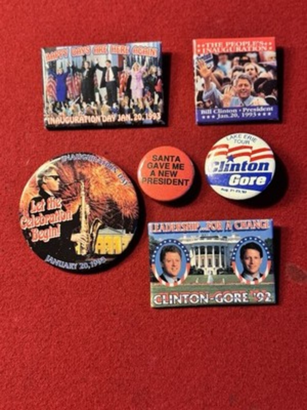 6 Vintage Clinton Gore Electioneering Campaign Pins